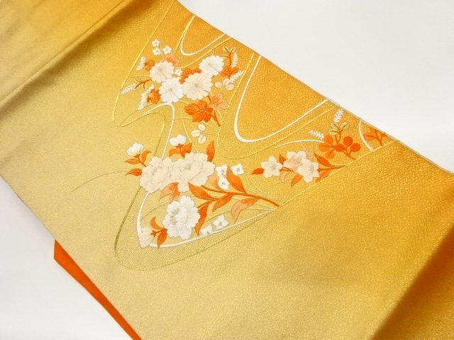 JAPANESE KIMONO / KINKOMA EMBROIDERY FLOWERS / RUNNING WATER PATTERN N